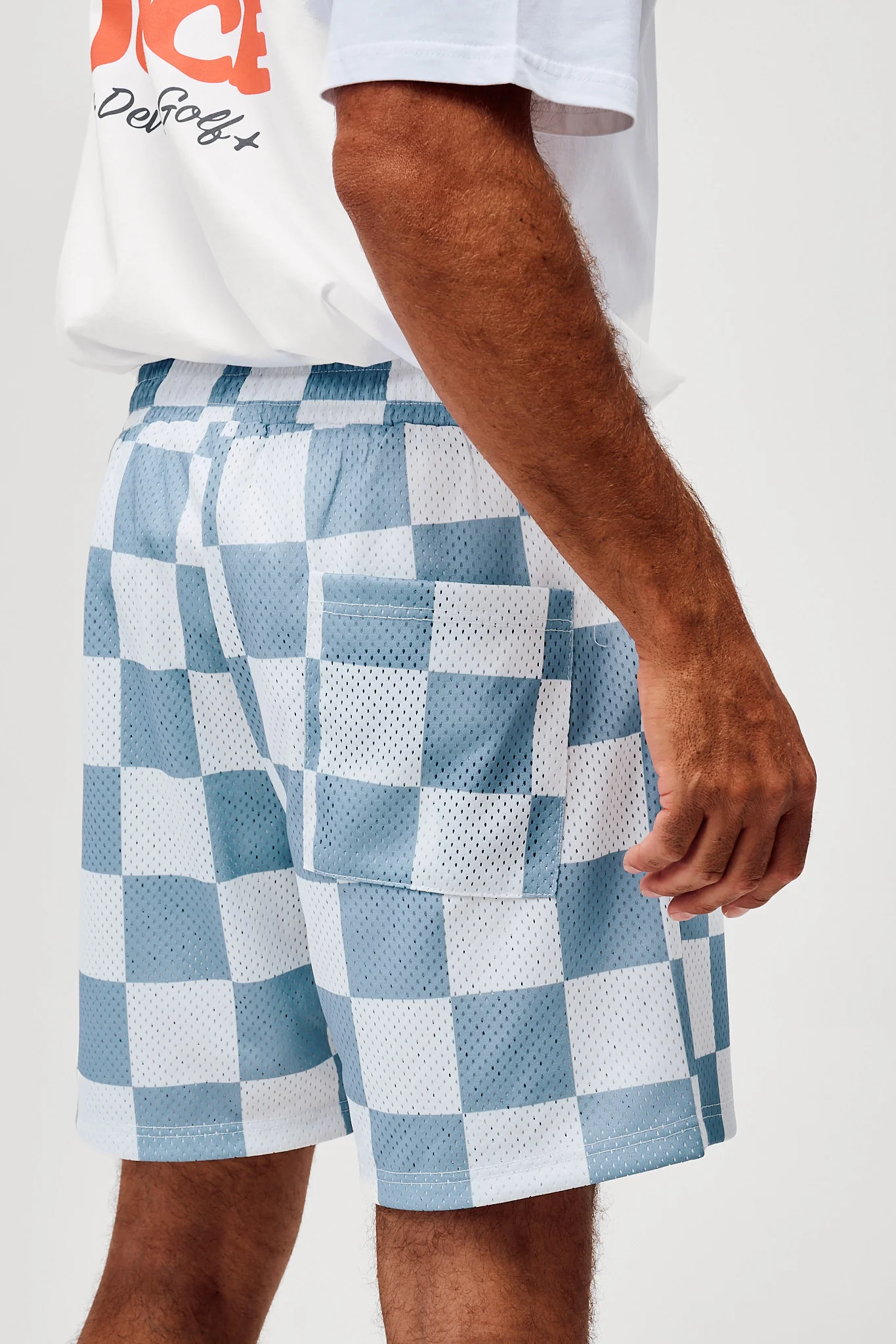Checker Printed Mesh Short - White / Marine Layer - Image 4