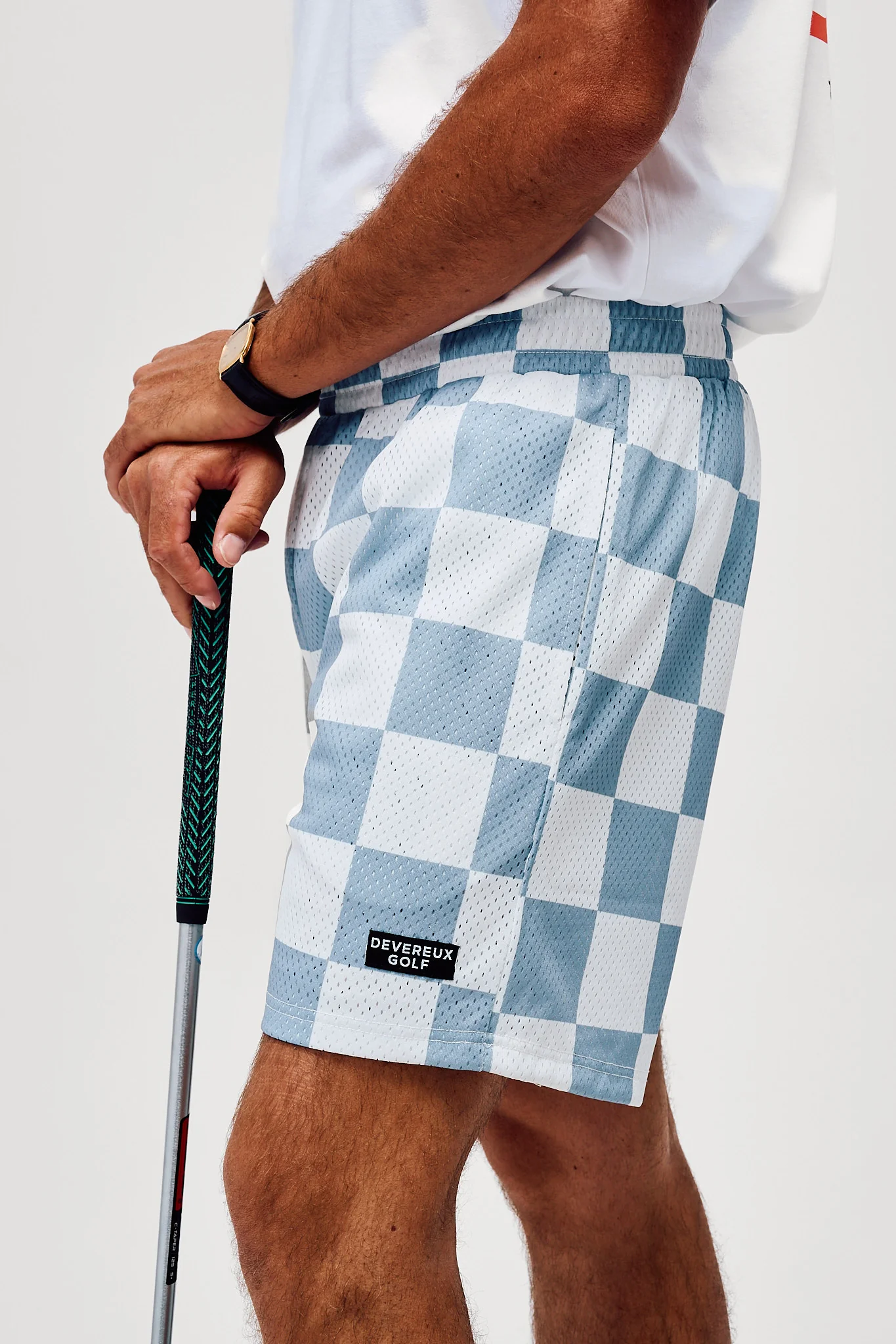 Checker Printed Mesh Short - White / Marine Layer - Image 5