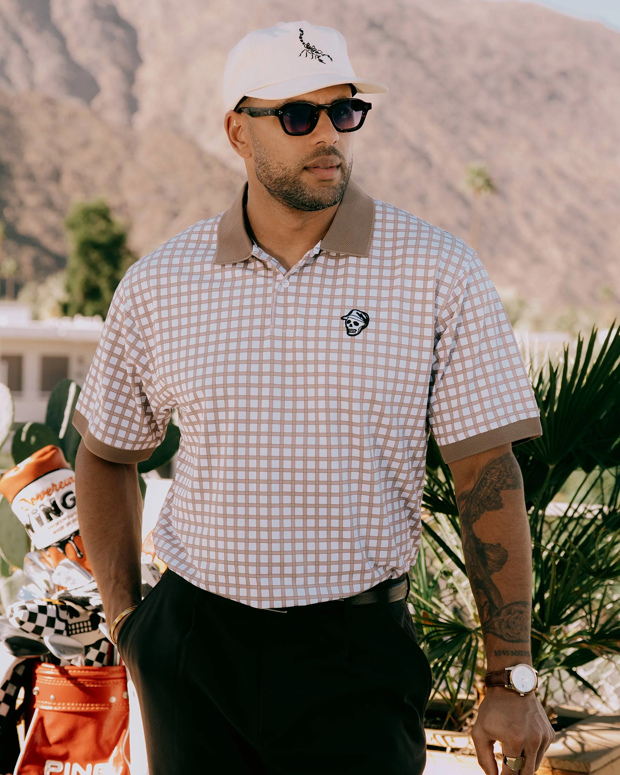 Gingham Polo - Greige / White - Image 2