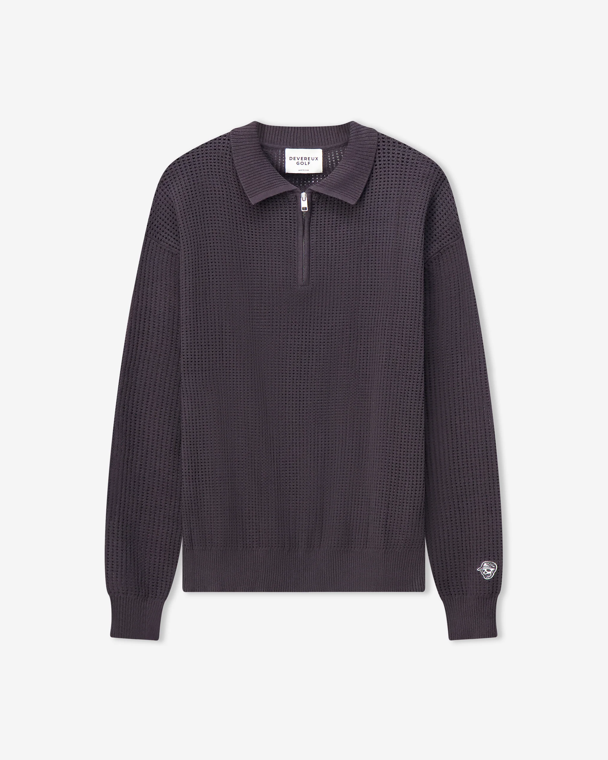 Loose Knit Quarter Zip Polo - Faded Black - Image 3