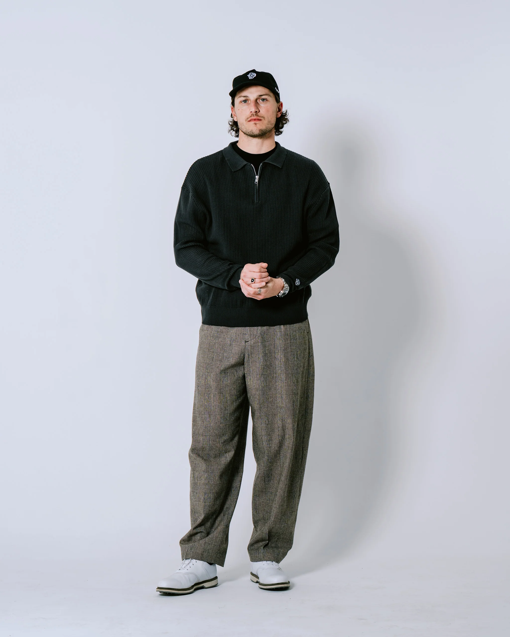 Loose Knit Quarter Zip Polo - Faded Black - Image 4