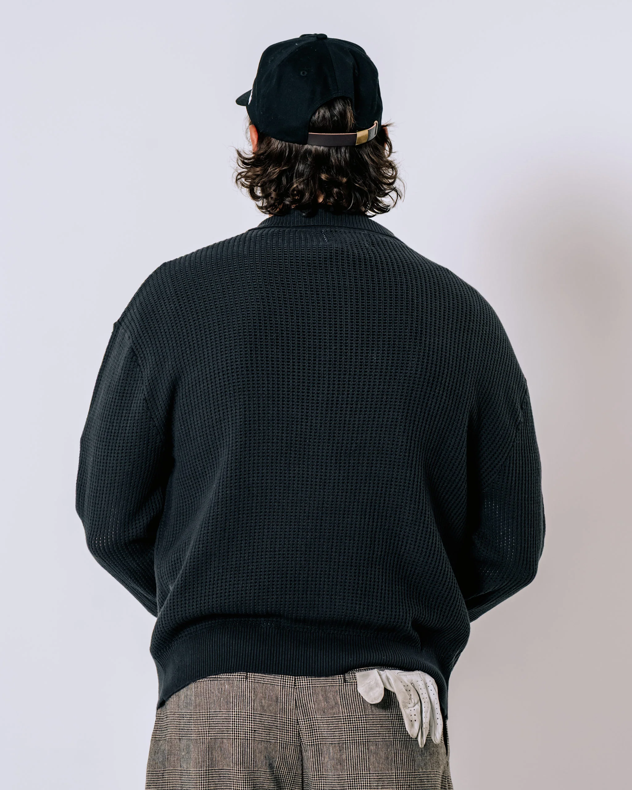 Loose Knit Quarter Zip Polo - Faded Black - Image 5