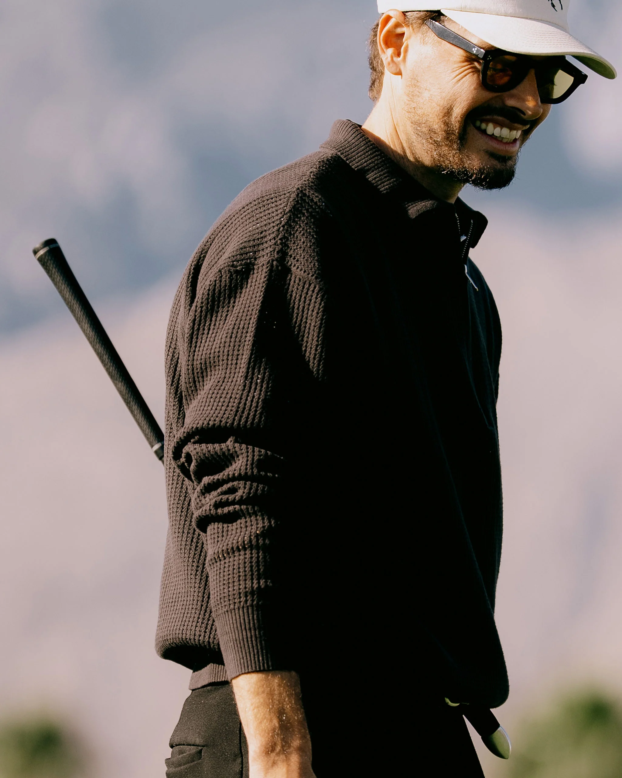 Loose Knit Quarter Zip Polo - Faded Black - Image 7