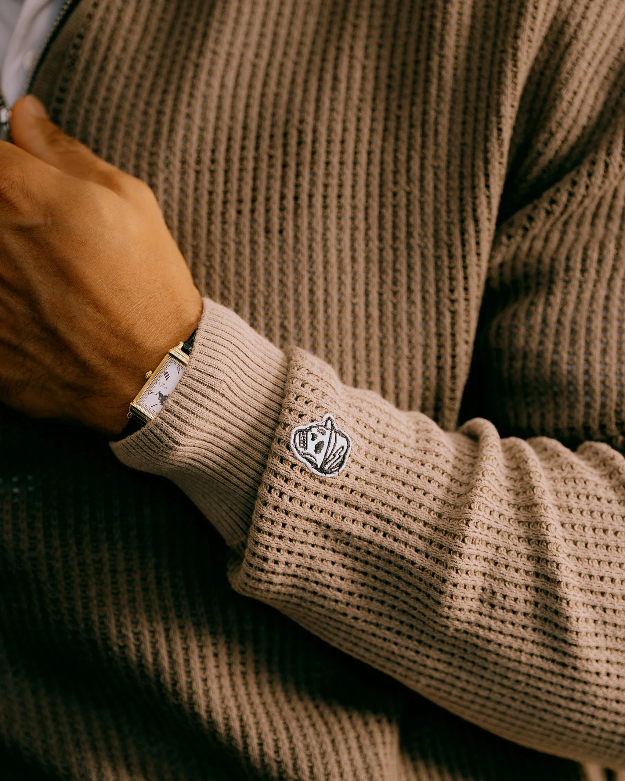 Loose Knit Quarter Zip Polo - Greige - Image 3