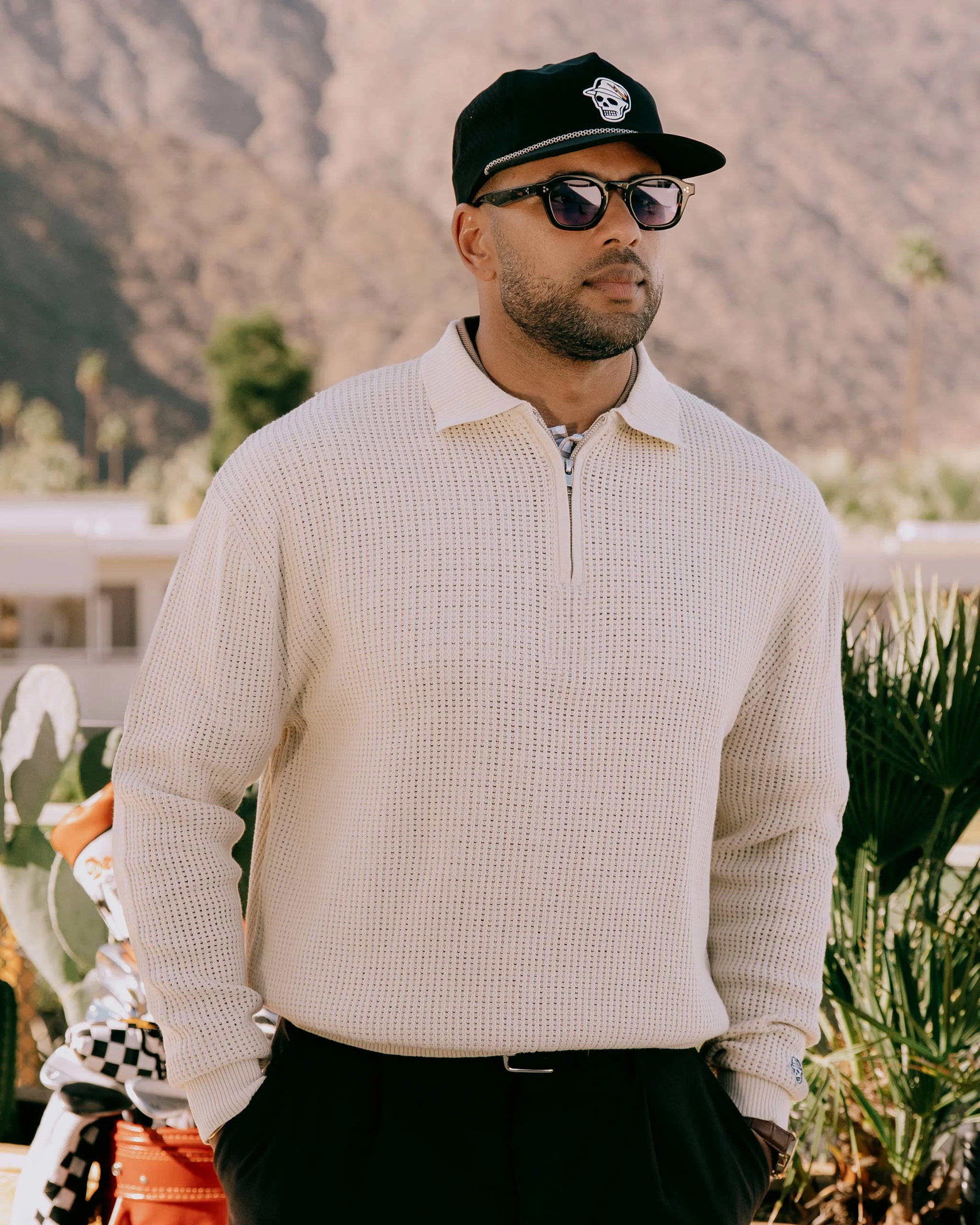 Loose Knit Quarter Zip Polo - Mineral - Image 3