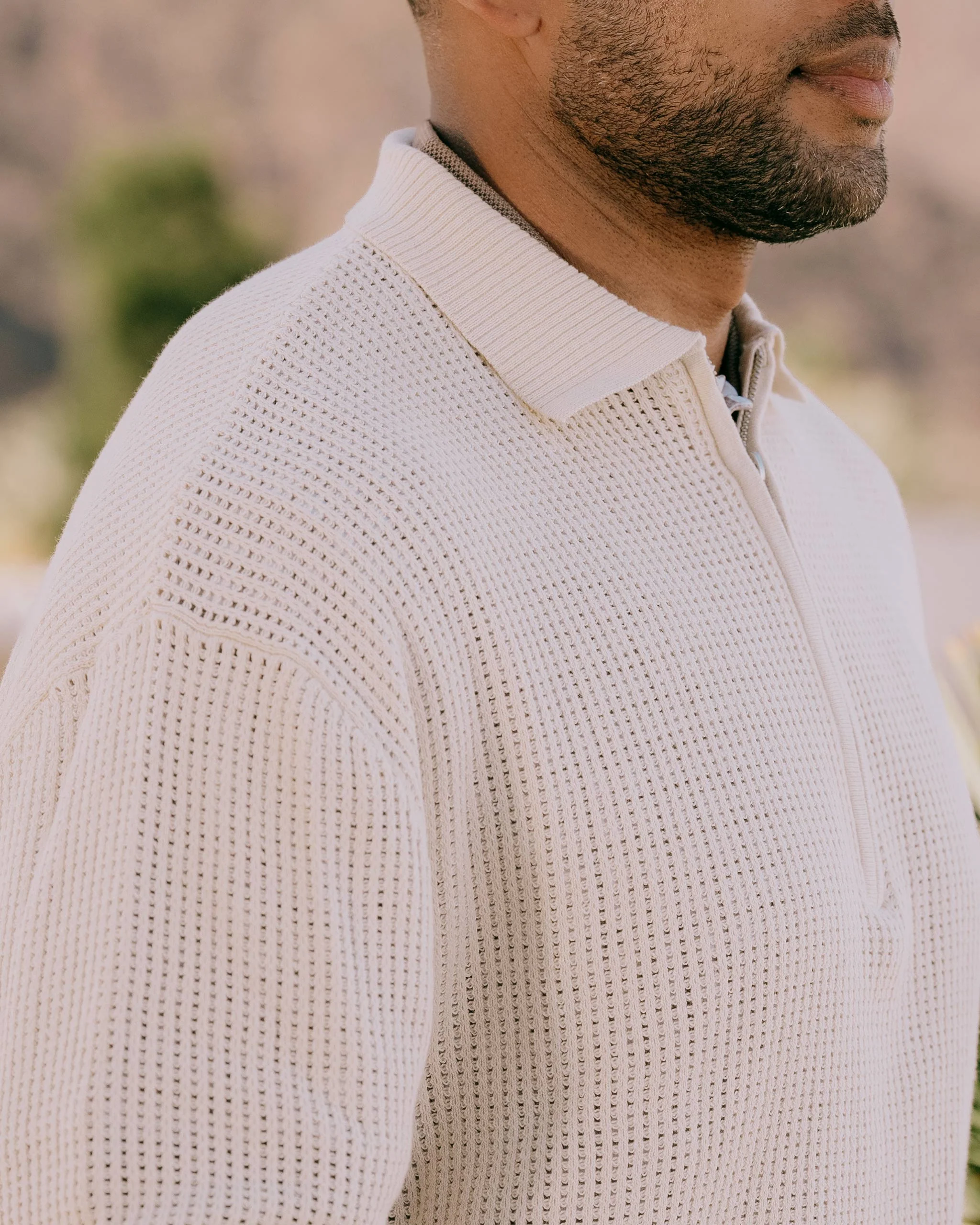 Loose Knit Quarter Zip Polo - Mineral - Image 4