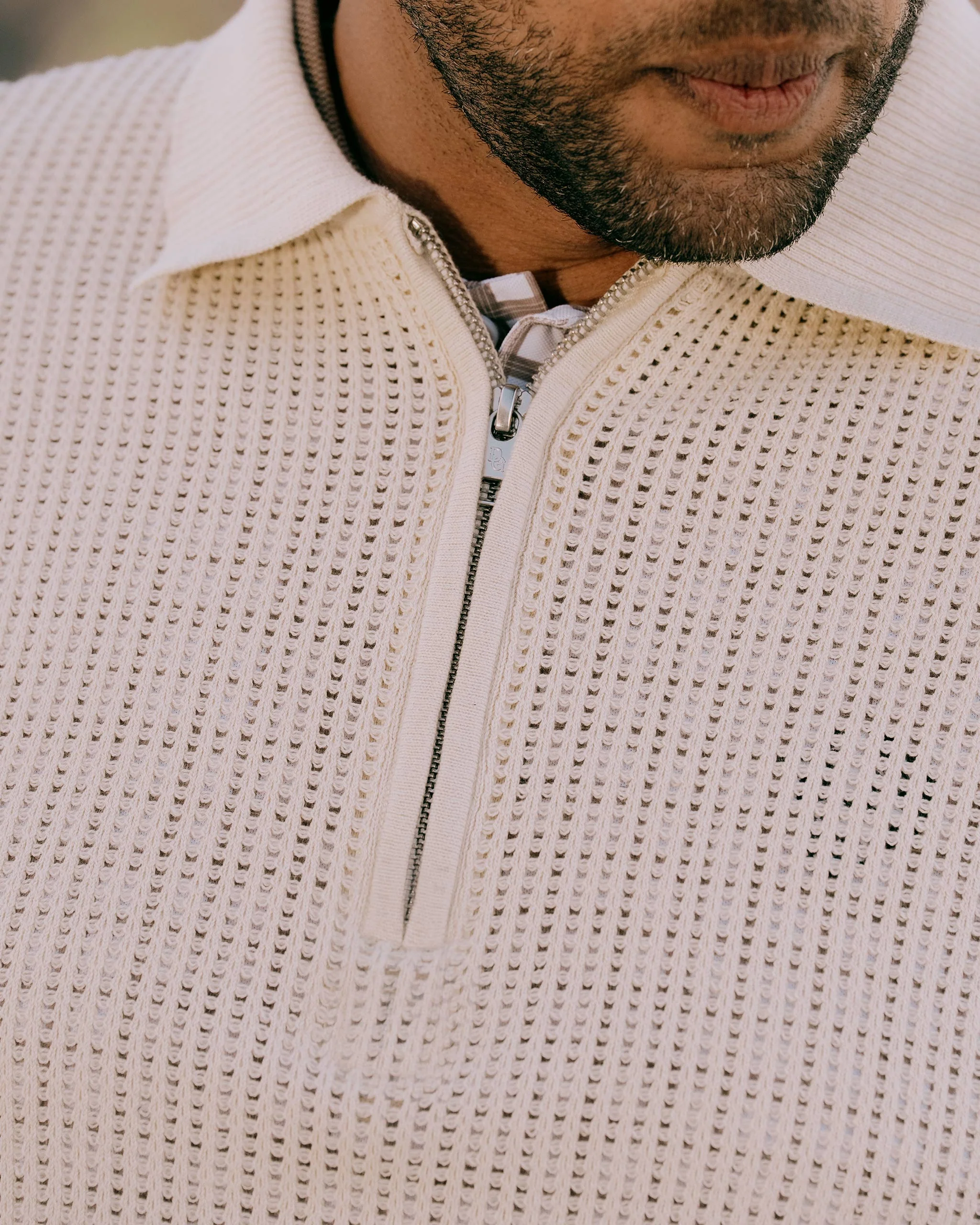 Loose Knit Quarter Zip Polo - Mineral - Image 9